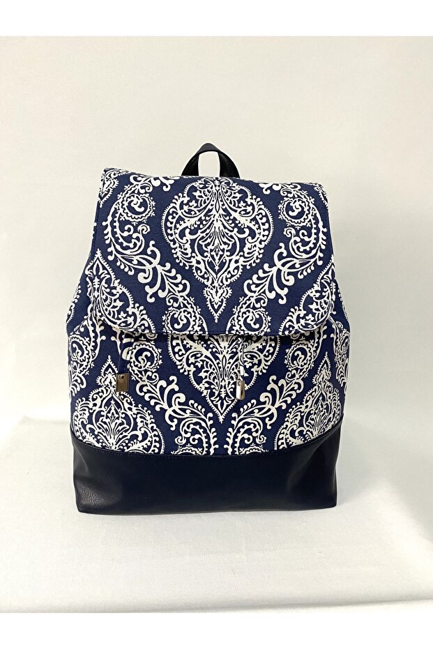Patterned Navy Blue Backpack