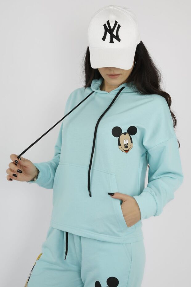 Mickey Mouse Kapüşonlu Jogger Mavi Eşofman Takımı - 2