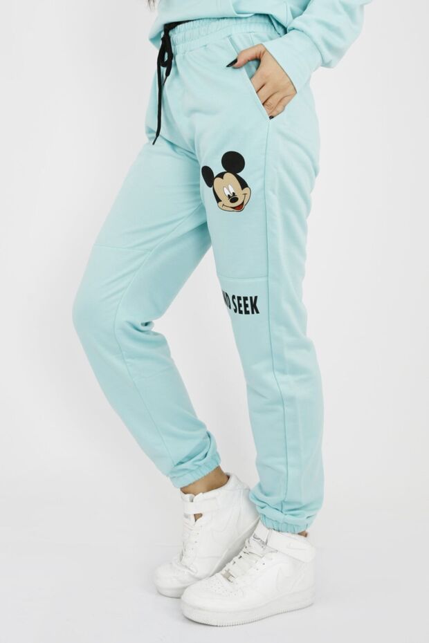 Mickey Mouse Kapüşonlu Jogger Mavi Eşofman Takımı - 3