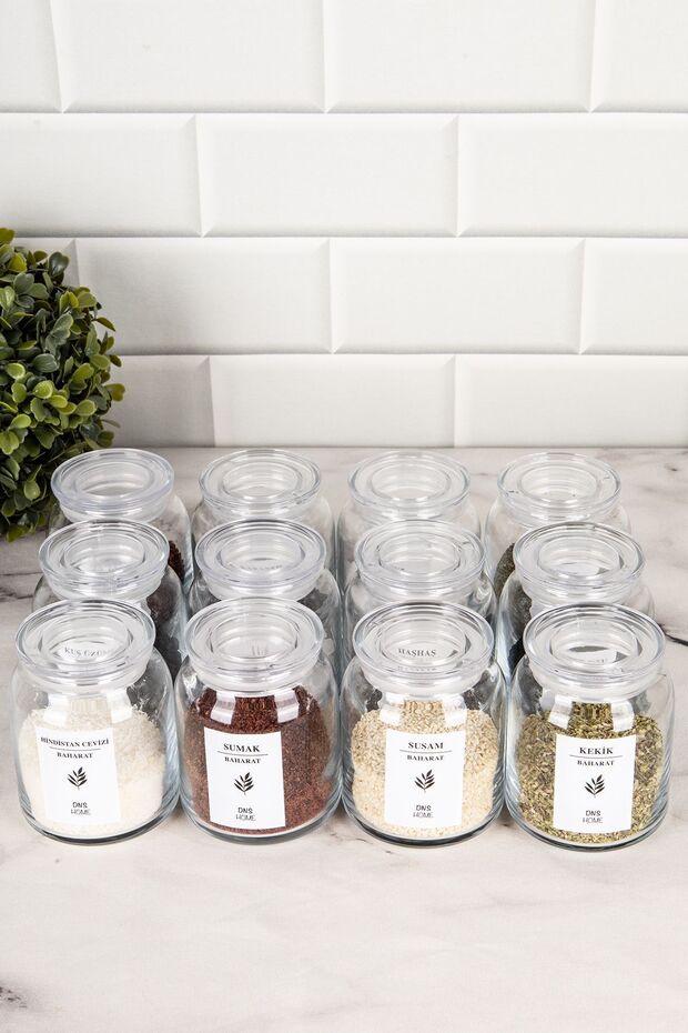 12 Piece Spice Jar Set with Transparent Lid Jar Set Spice Storage Container with Label Gift 300 ml - 3