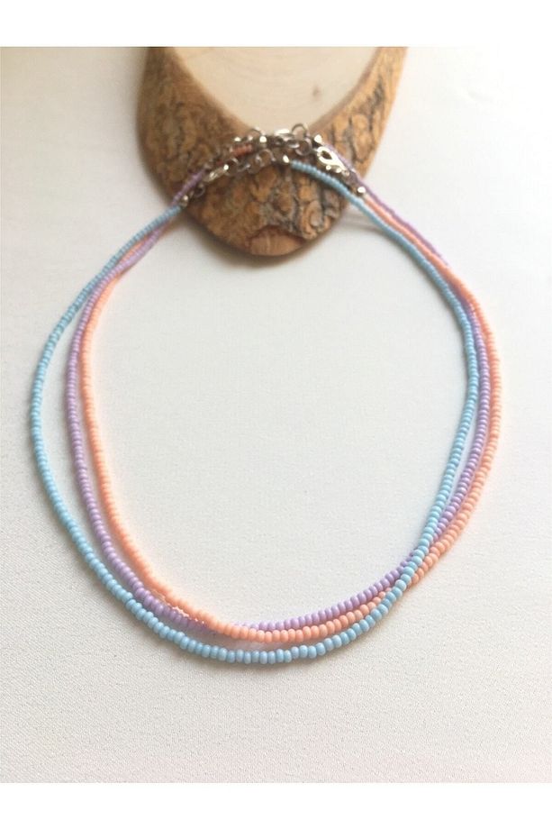 Minimal Boncuk Pastel Üçlü Kolye Seti - 2