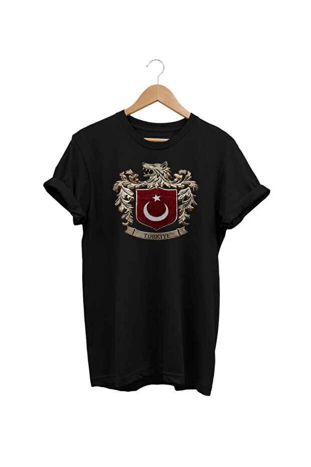 Bozkurt Symbol and Turkish Flag Turkey Wolf Printed Regular Fit 100% Cotton T-Shirt