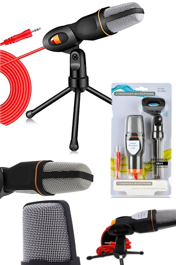 Profesyonel Yayıncı Mikrofonu Ses Kayıt 3.5mm Kablolu Mikrofon + Tripod Seti Şık Tasarım Kayıt Için - 1