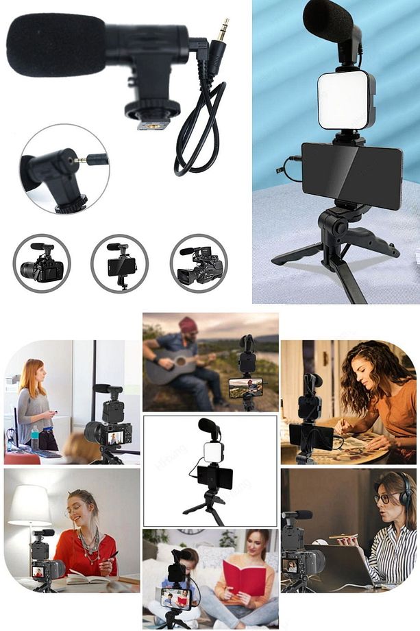 Akıllı Telefon Kamera Video Kiti Video Mikrofon Vlogging Youtube Yayın Video Flaşlı Mikrafon Seti - 2