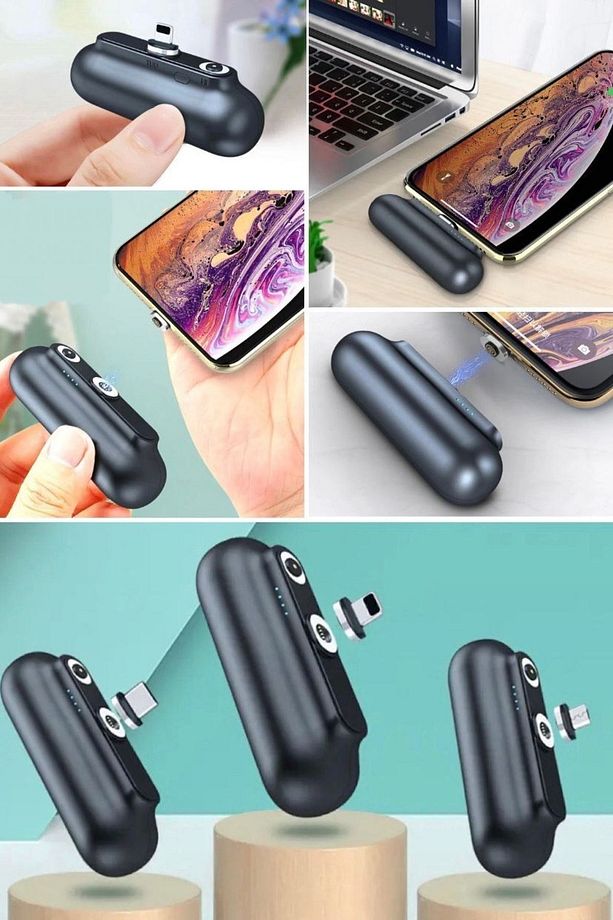 2600mah Powerbank Manyetik Şarj Kapsül 3 In 1 Type-c & Micro Usb & Apple 3 Başlıklı Mini Taşınabilir - 3