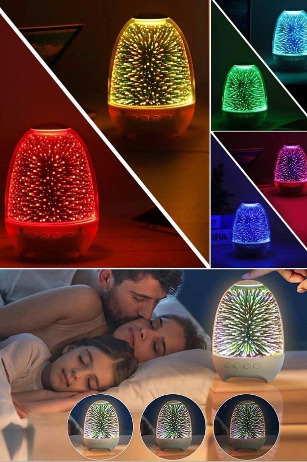 7 Renkli Dokumatik Speaker Gece Lambası Şarjlı Bluetooth Hoparlör Rengarenk Tatlı Gece Işığı Lambası - 4