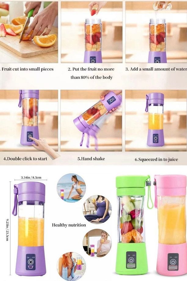 2 Adet 380 Ml Smoothie Blenderı Mini Mutfak Robotu Kişisel Blender Usb Mevye Sıkacağı Shaker Seti - 8