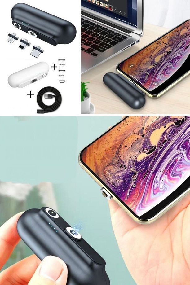 2600mah Powerbank Manyetik Şarj Kapsül 3 In 1 Type-c & Micro Usb & Apple 3 Başlıklı Mini Taşınabilir - 6