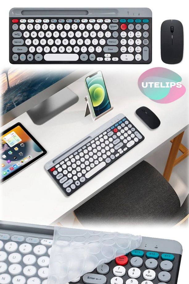 Retro Çok Tatlı Klavye Mouse Seti Usb & Bluetooth Donglelı Şarjlı Klavye Mouse Seti Kaliteli İngiliz - 5