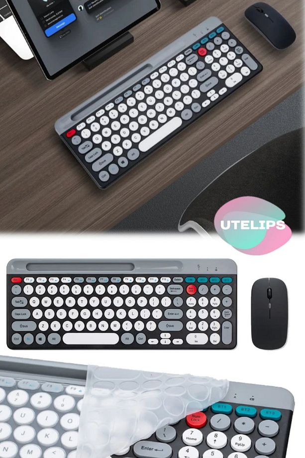 Retro Çok Tatlı Klavye Mouse Seti Usb & Bluetooth Donglelı Şarjlı Klavye Mouse Seti Kaliteli İngiliz - 4