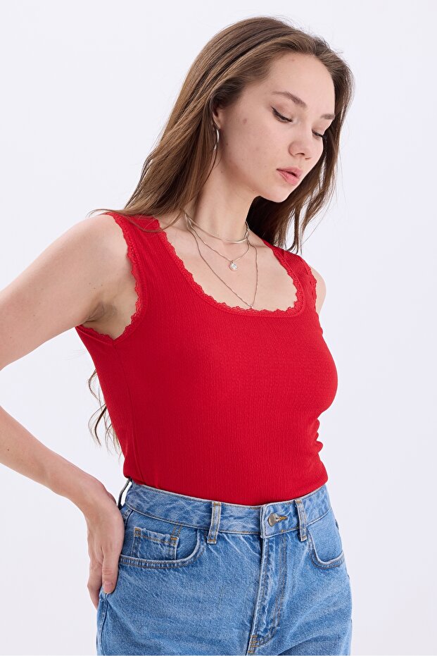 Kadın Dantel Detaylı Basic Atlet - 1