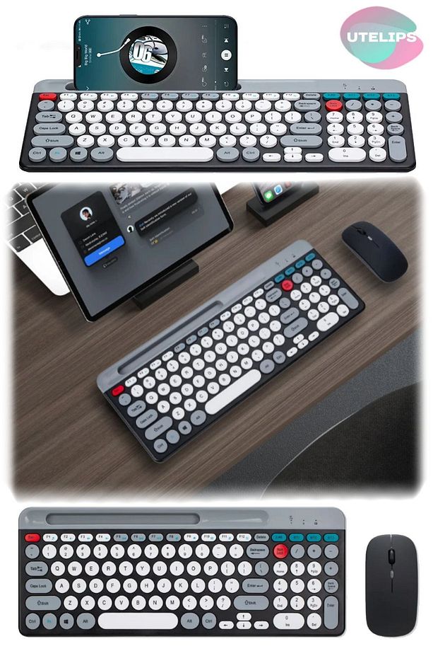 Retro Çok Tatlı Klavye Mouse Seti Usb & Bluetooth Donglelı Şarjlı Klavye Mouse Seti Kaliteli İngiliz - 6