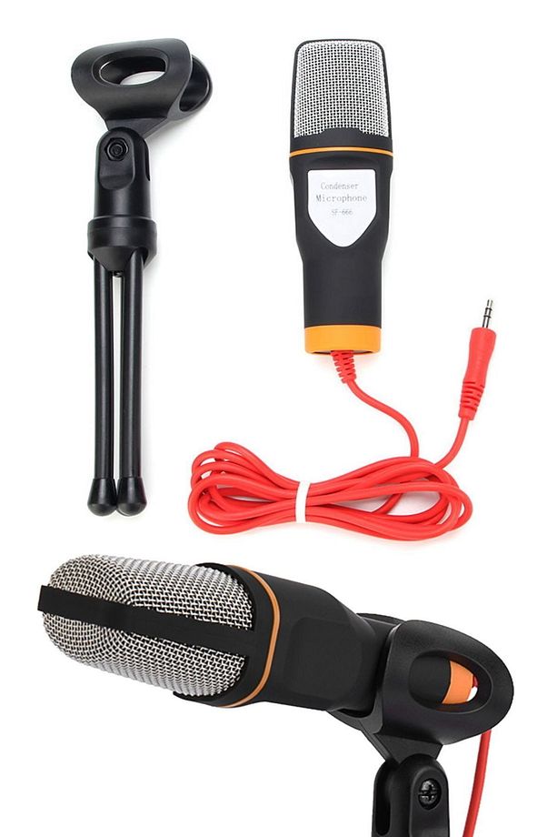 Profesyonel Yayıncı Mikrofonu Ses Kayıt 3.5mm Kablolu Mikrofon + Tripod Seti Şık Tasarım Kayıt Için - 8