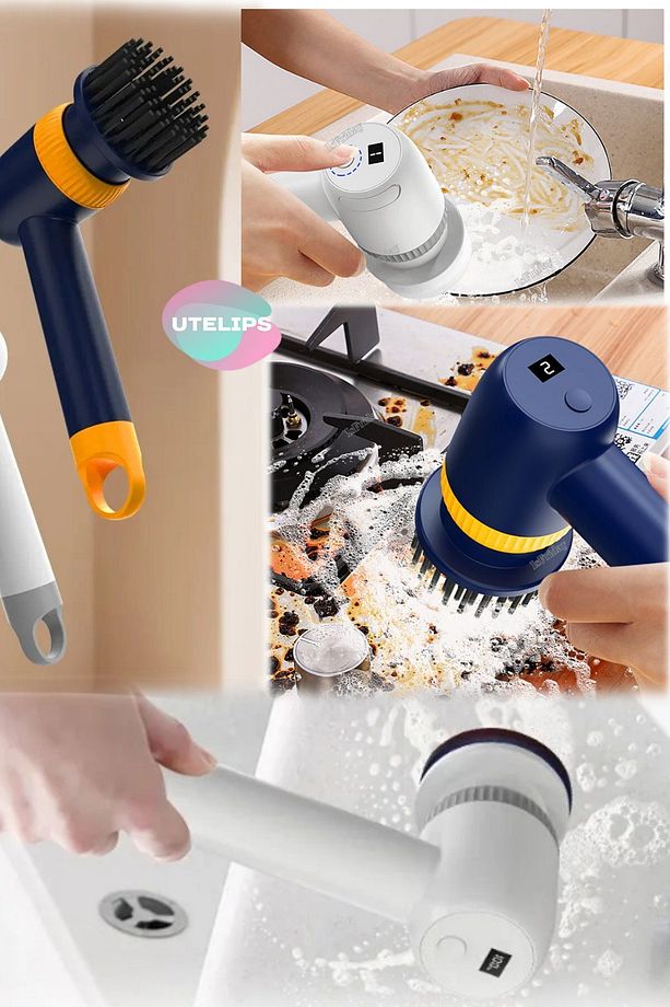 Temizleme Fırçası Banyo Mutfak Tabancası Fırça Şarjlı 3 Başlıklı Taşınabilir Ovma  Çiteleme Fırçası - 4