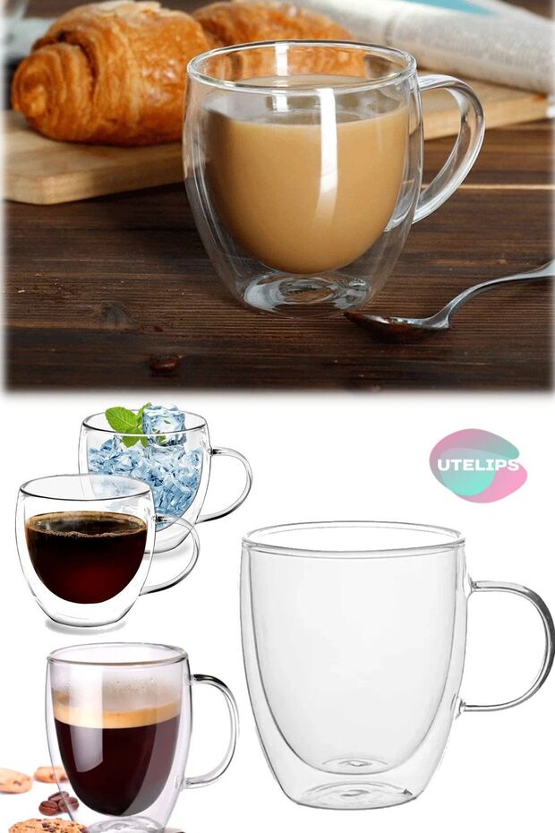 Kahve Çay Bardağı Kupa Çift Duvar Yalıtımlı Termal Şeffaf Sıcak İçecek Bardağı 85 Ml Fincan Şeffaf - 2