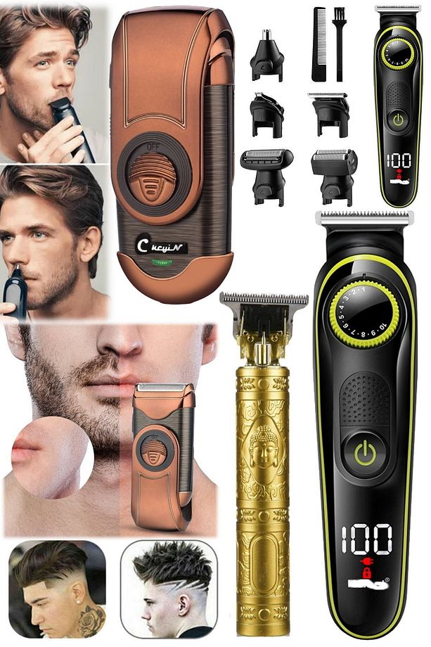 3 Başlıklı Tıraş Makinesi Ayarlı Taraklı Set 3 Farklı Hediyelik Profesyonel Tıraş Makinesi Berber - 1