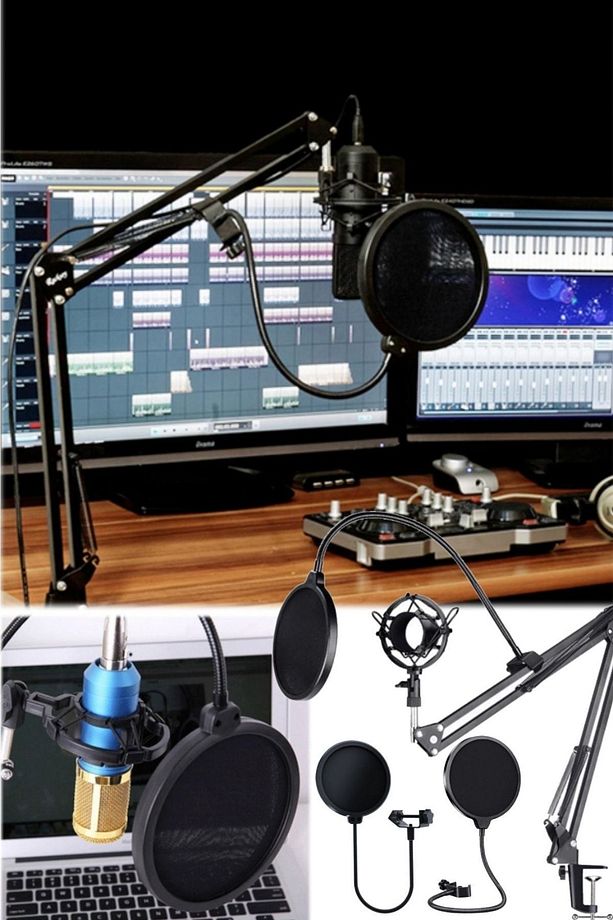 Mikrofon Pop Filtresi 360 Derece Ayarlanabilir Mikrofon Rüzgar Çift Katmanlı Stüdyo Mikrofon Filtre - 1