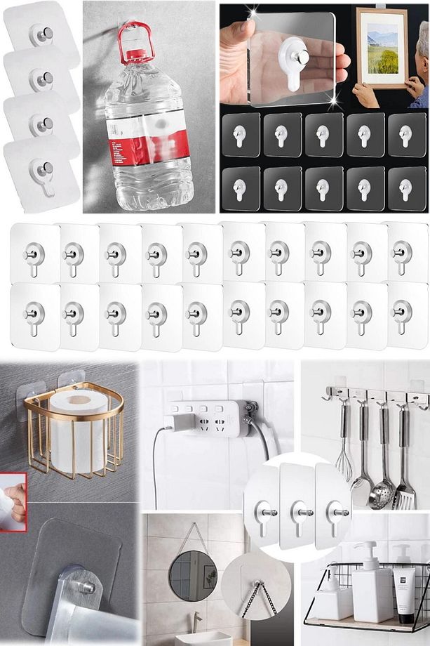 20 Adet Mutfak Banyo Vida Kanca Çıkartma Duvar Delmeden Yapışkanlı Çivi Vida As Duvar Tablo Çerçeve - 1