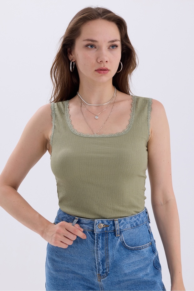 Kadın Dantel Detaylı Basic Atlet - 1