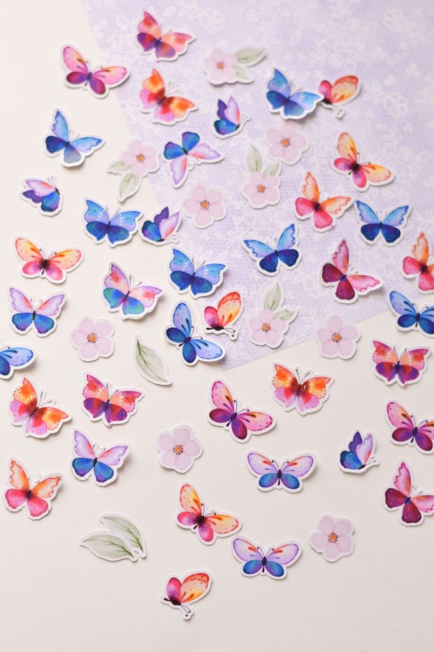 50Pcs Spring Butterflies Sticker - Adhesive Butterfly, Gift Scrapbook Decoration