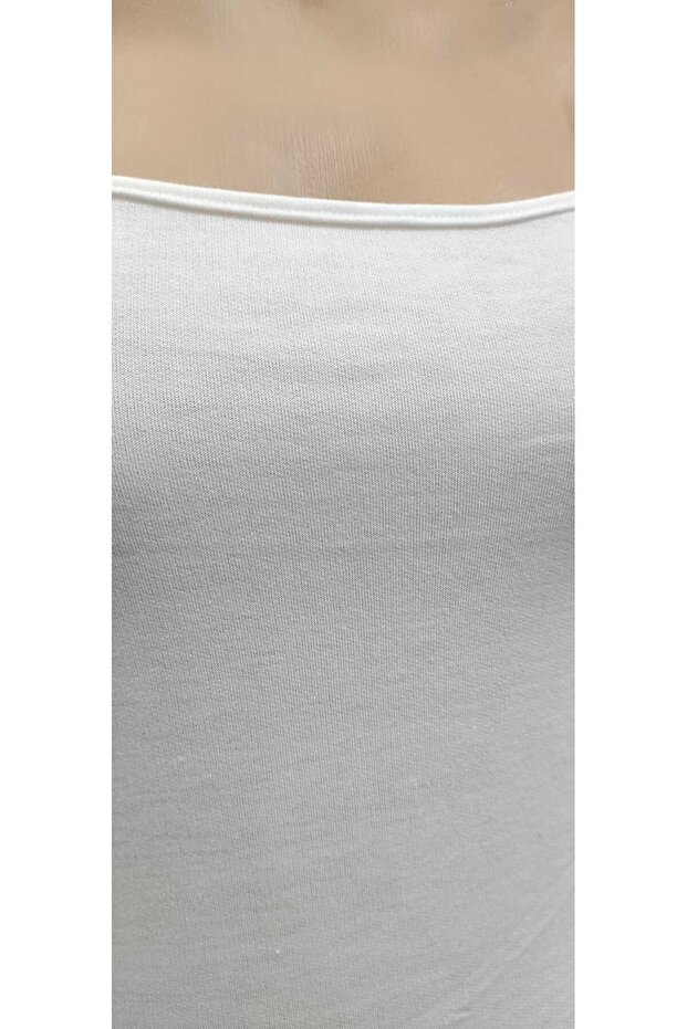 kadın askılı beyaz mini örme elbise - 5