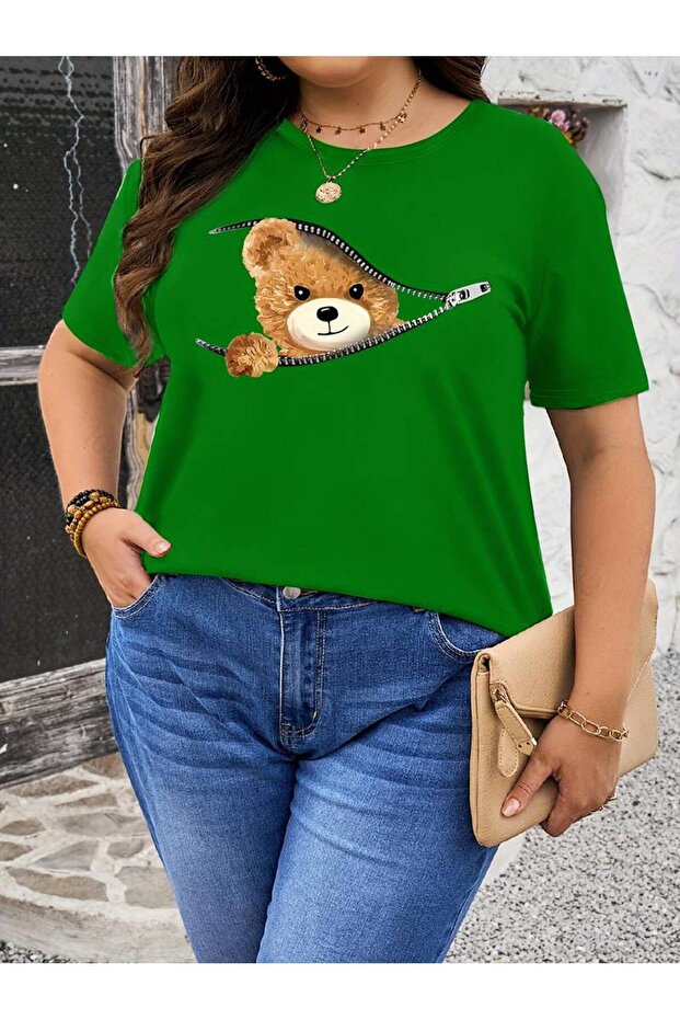Bear Patterned Large Size T-Shirt - 1