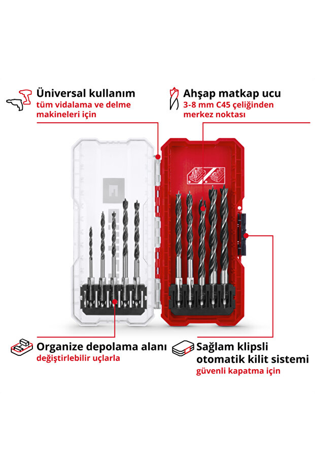 10 Parça Ahşap delme uç seti, S-CASE kutu - 2