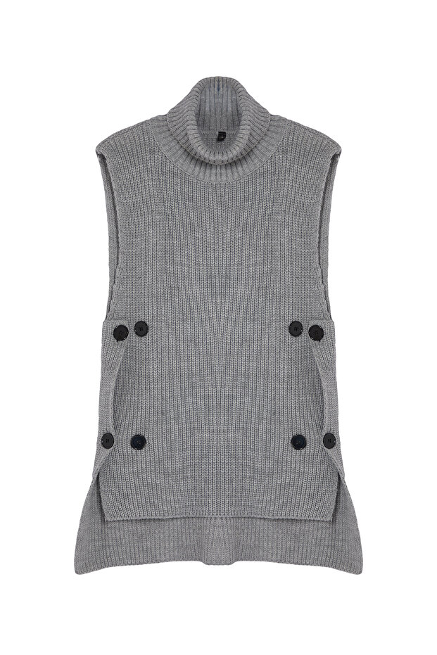 سترة تريكو رمادية - وظيفية على الجانب، زر TWOAW25SV00015 - 6