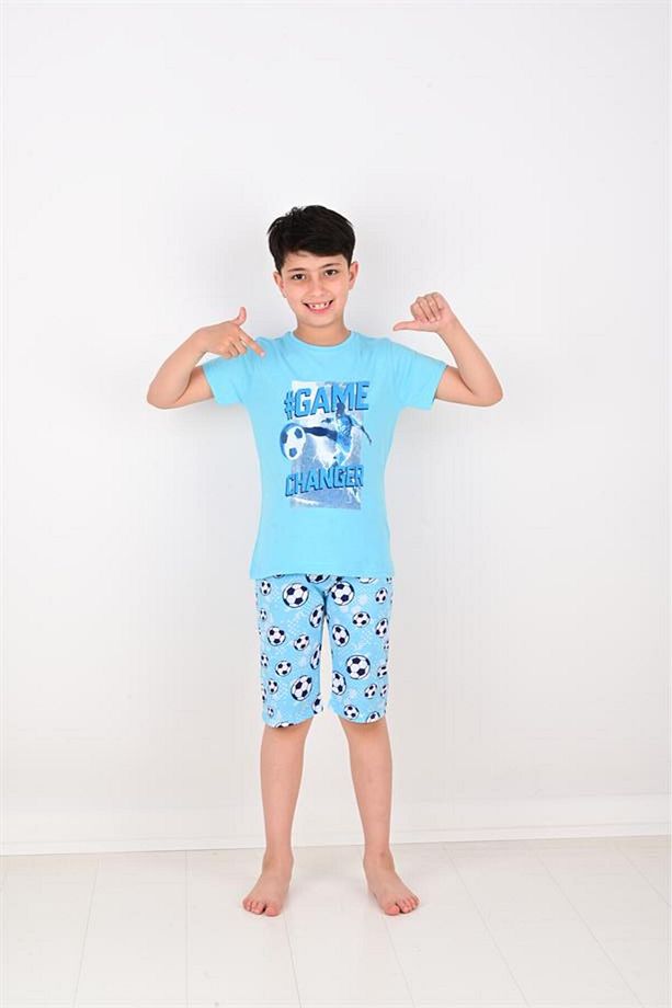 erkek çocuk kısa kollu pijama takımı game changer mavi - 3