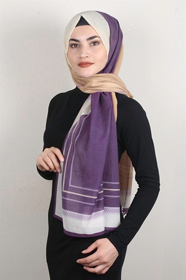 Cotton & Silk Şal 3631-3 Mor - 1