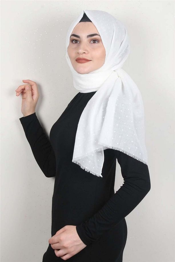 Pamuklu Pıt Pıt Şal 3092-23 Kırık Beyaz - 1