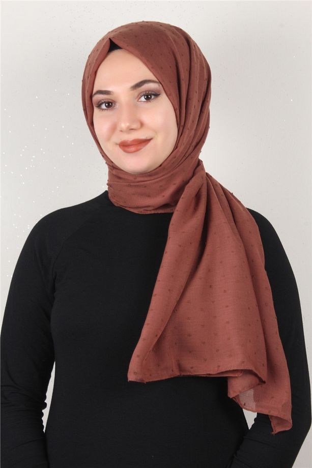 Pamuklu Pıt Pıt Şal 3092-39 Açık Kahverengi - 4
