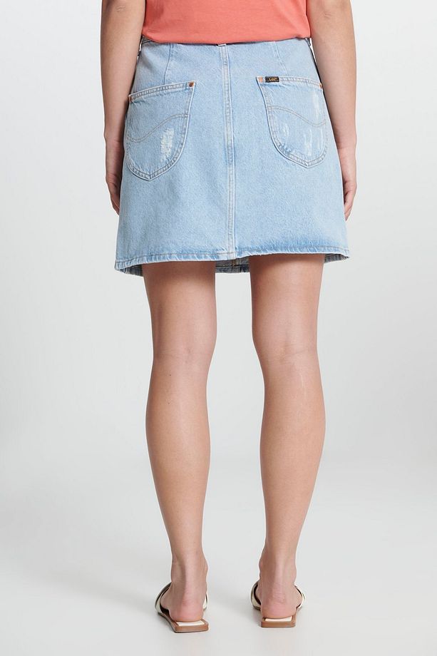 Regular Fit Normal Kesim %100 Pamuk Yüksek Bel Mavi Jean Kot Etek - 6