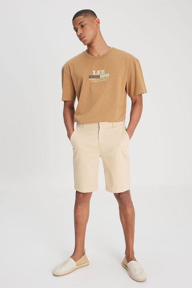 Regular Fit Normal Kesim Normal Bel Taş Rengi Chino Şort - 2