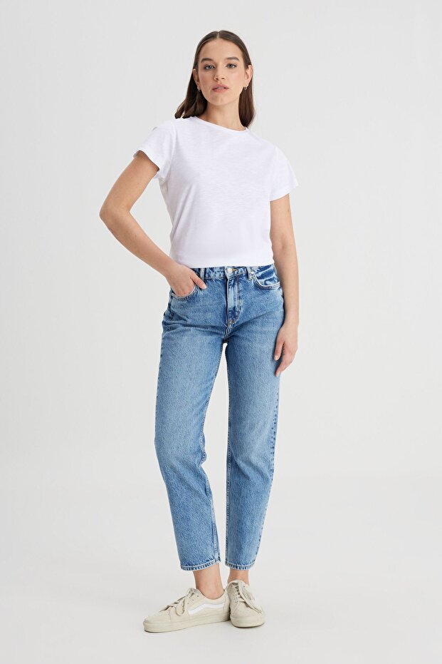 Regular Fit Regular Cut High Waist Straight Leg 100% Cotton Carol Blue Jean Jeans