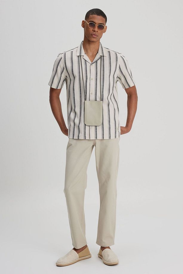 Regular Fit Normal Kesim Normal Bel Dar Paça %100 Pamuk Erkek Bej Jogger Pantolon - 3