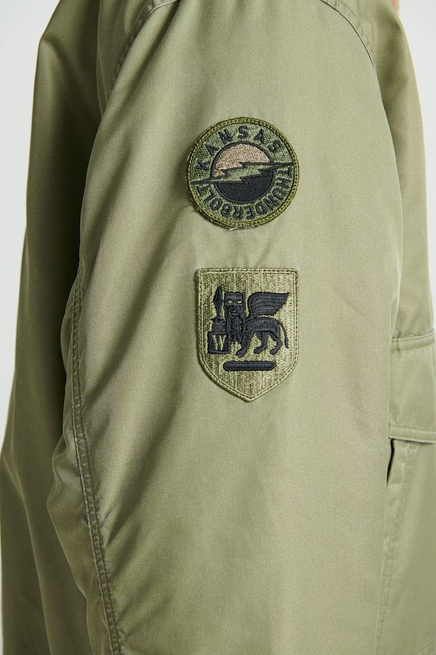 Regular Fit Normal Kesim Patch Detaylı Sherpa Yaka Haki Bomber Ceket - 6