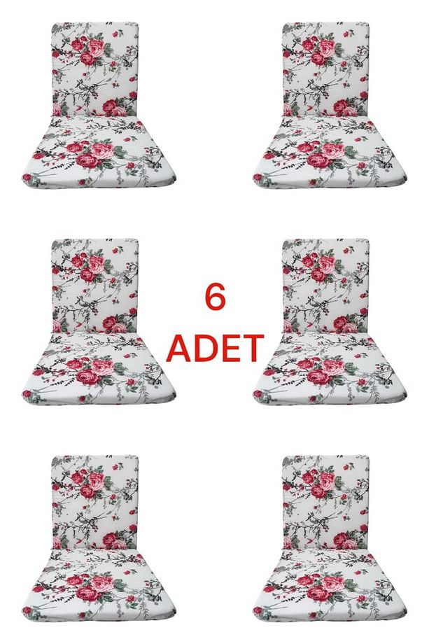 Sandalye Minderi Takımı 6 Adet Kırmızı Gül Desen - 2