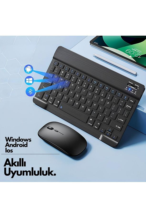 Kablosuz Klavye Ve Mouse Seti Bluetooth'lu Şarj Edilebilir Windows&İos&Android&Telefon&Tablet Uyumlu - 5