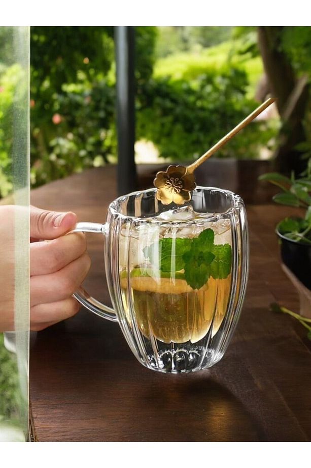 2 Li Çift Cidarlı Isıya Dayanıklı Cam Bardak Soğuk Sıcak Kahve Kupası Bardağı 450+250 mL - 2