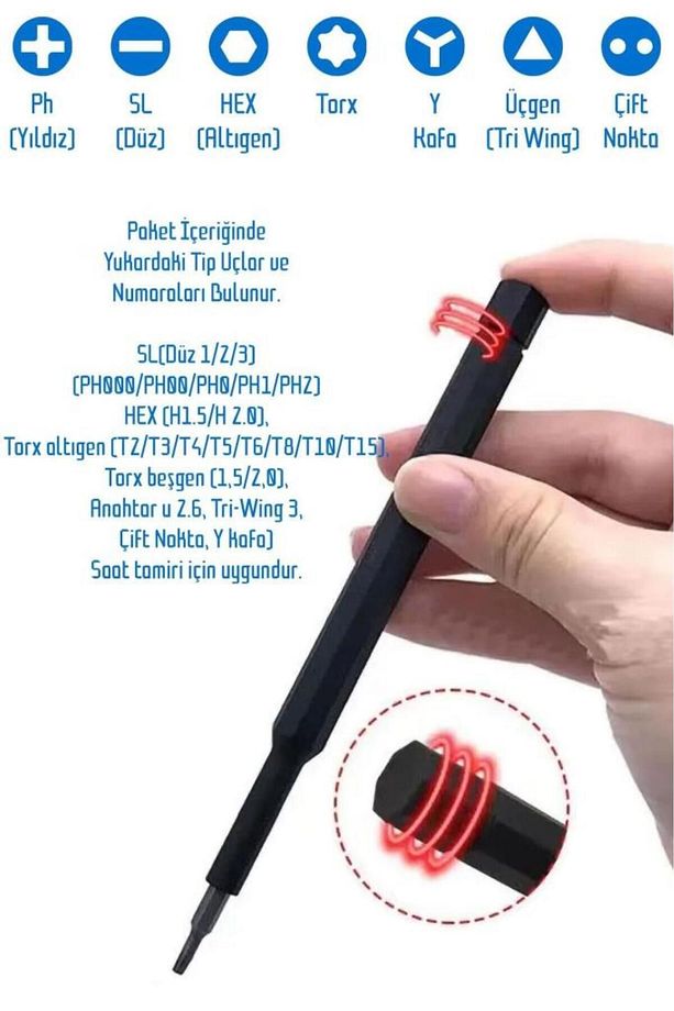24 Parça Çelik Hassas Mıknatıslı Tornavida Seti Elektronikçi Saat Bilgisayar Tamir Tornavidası Set - 3