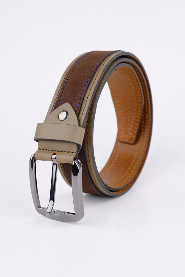 4 cm Double Color Denim and Linen Men's Leather Belt