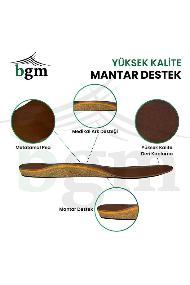 Ark Takviyeli Mantar Taban Düz Taban İçe Basma Destekli Mantar Ayakkabı Tabanlığı - 3