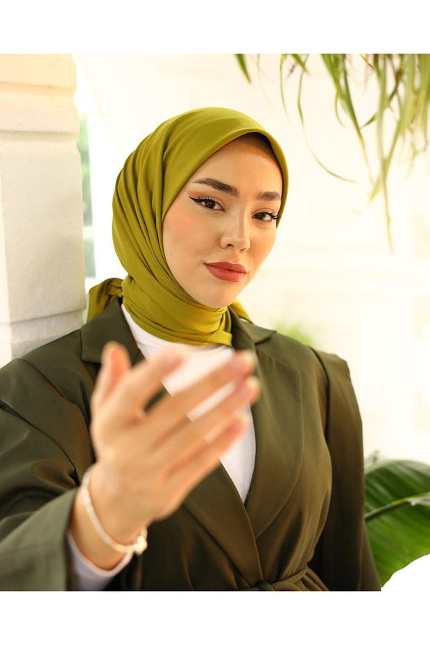 Eșarfă simplă verde ulei - 5