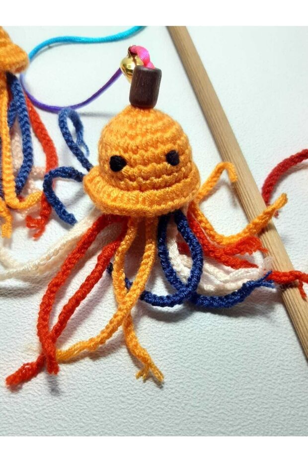 Amigurimi Ahtapot Figürlü Çanlı Kedi Oltası - 6