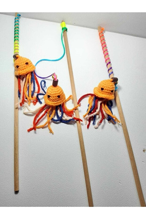 Amigurimi Ahtapot Figürlü Çanlı Kedi Oltası - 7