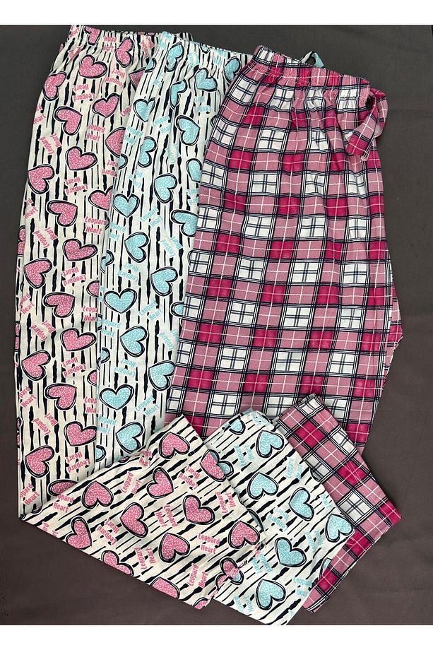 3’lü Kadın Desenli Pamuk Penye Kumas Karısık Renk Tek Alt Pijama - 1