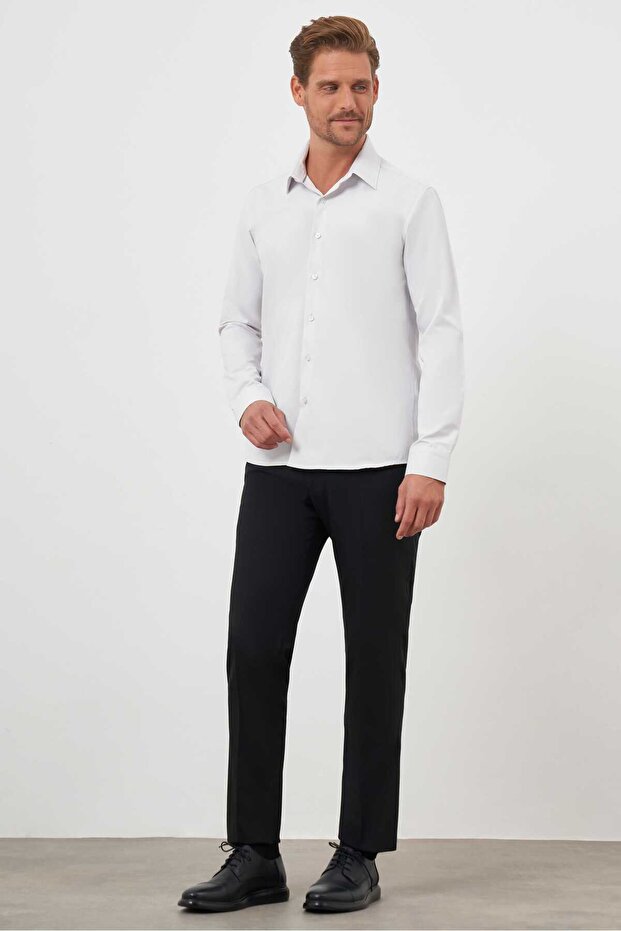 قميص رجالي ذو تصميم سادة من Stone Basic ذو ياقة صلبة وقصة ضيقة - 4