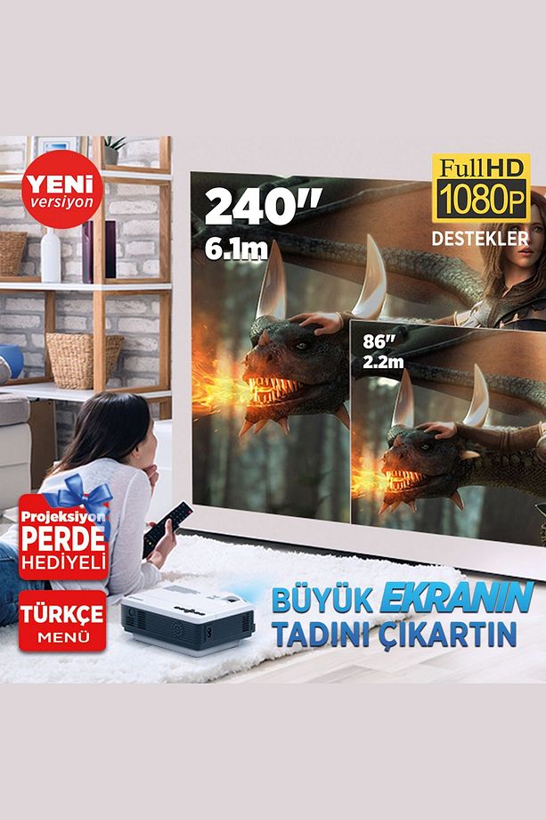 Leisure 410 5g Wifi 1080p Destekli Lcd Led Projeksiyon Cihazı - 240 Inç Yansıtma - Dahili Hoparlör - 5