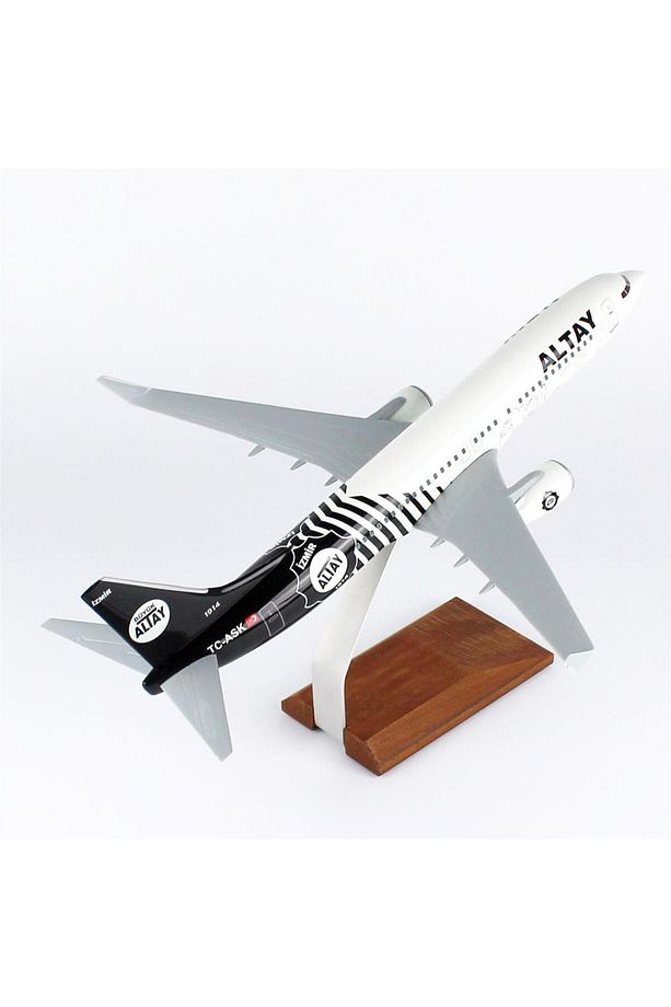 THY037 1/100 Ölçek, THY Altay Spor Logolu B737-800 Yolcu Uçağı, Sergilemeye Hazır Ahşap Standlı Mode - 4